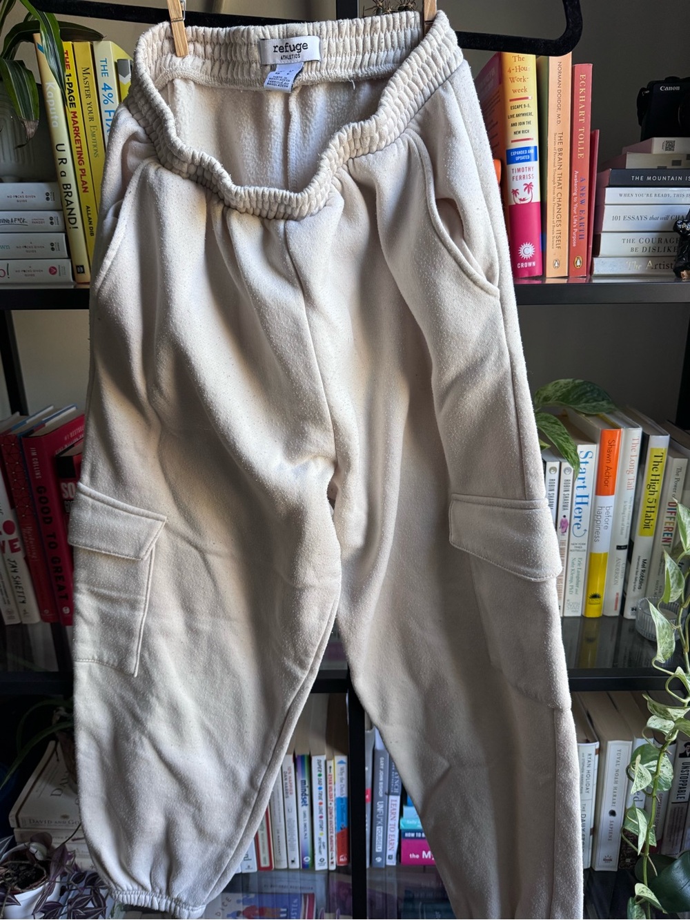 refuge Cream Cargo Jogger Pants with Elastic Waist